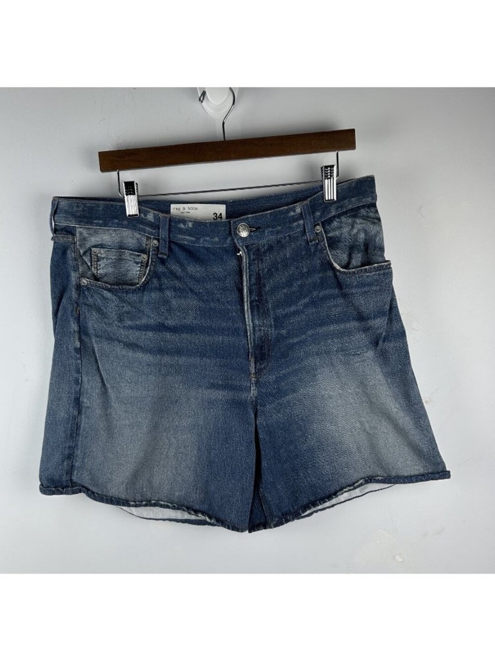 Rag & Bone Miramar Kaia Short Cosmos 34 Blue 100% Cotton Distressed